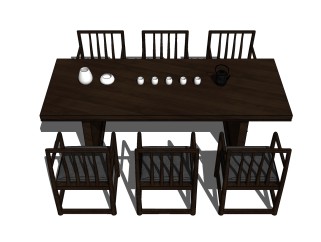 中式餐桌草图大师模型，餐桌sketchup模型下载
