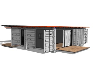 现代集装箱改造房草图大师模型，集装箱住宅sketchup模型下载