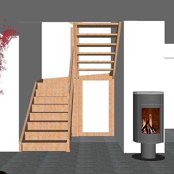 现代实木双跑平行楼梯草图大师模型，实木双跑平行楼梯sketchup模型免费下载