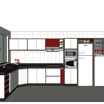 现代厨房柜免费su模型，厨房柜skp模型下载