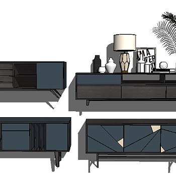 现代电视柜组合草图大师模型，电视柜sketchup模型下载