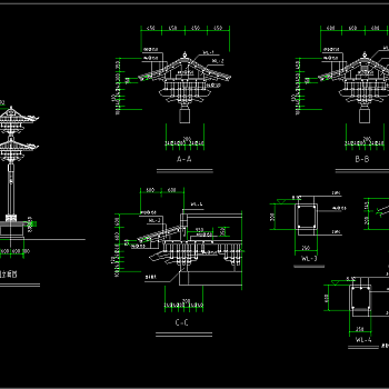 状元牌坊全套施工图，牌坊CAD建筑图纸下载
