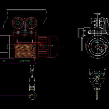 5吨电动葫芦外形图，电动葫芦外形CAD设计图纸下载