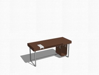 现代实木班台桌草图大师模型，班台桌sketchup模型下载