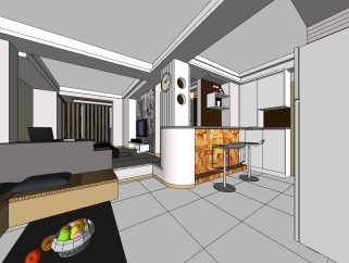 现代客厅skeychup模型下载，客厅草图大师模型下载