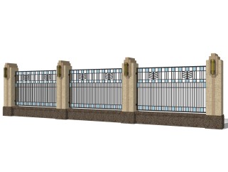 新中式围墙护栏免费su模型，栏杆sketchup模型下载