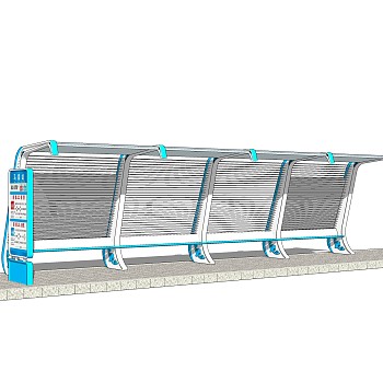 现代公交候车亭免费su模型，公交候车亭草图大师模型下载
