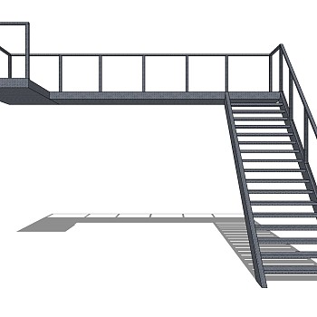 现代钢结构单跑楼梯草图大师模型，钢结构单跑楼梯sketchup模型免费下载