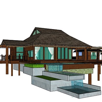 东南亚别墅su模型免费下载，sketchup别墅草图大师模型
