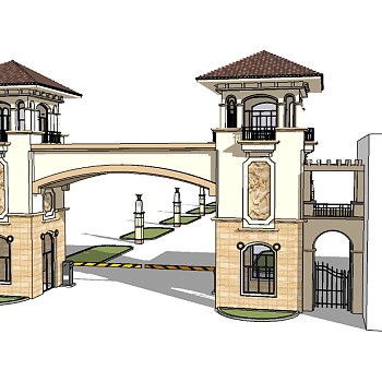 欧式入口大门sketchup模型下载，入口大门skb模型分享