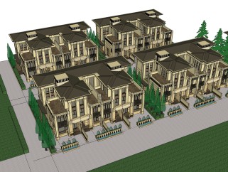 欧式联排别墅sketchup模型，别墅su模型下载
