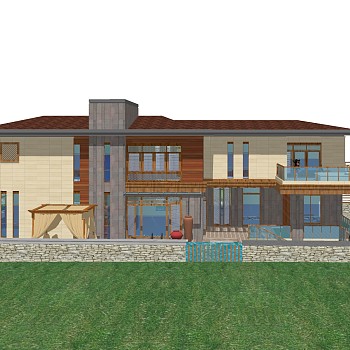 现代别墅外观草图大师模型，别墅外观sketchup模型免费下载