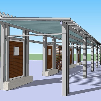 现代玻璃廊架草图大师模型，玻璃廊架sketchup模型下载