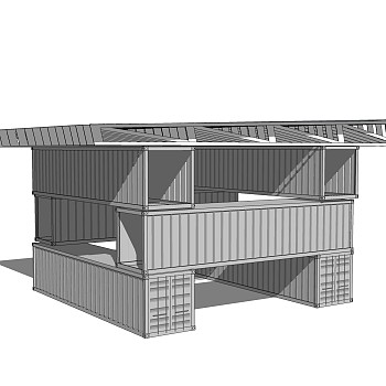 现代集装箱房屋su模型，改造房草图大师模型下载