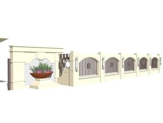 欧式大理石景观墙围墙草图大师模型，大理石景观墙围墙sketchup模型下载