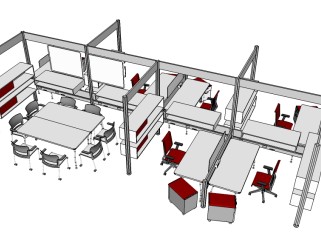 现代办公桌su模型，办公桌草图大师模型下载