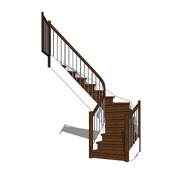 现代实木三跑楼梯草图大师模型，实木三跑楼梯sketchup模型免费下载