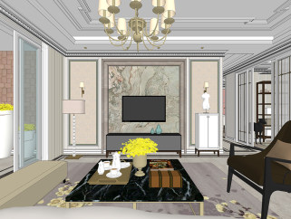美式古典客厅sketchup模型免费下载