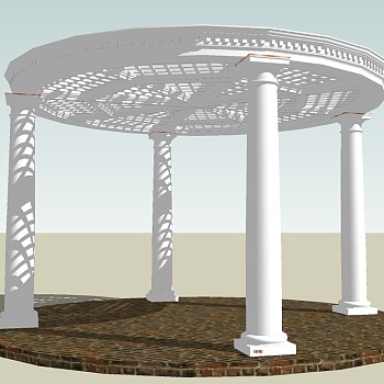 欧式圆形廊架草图大师模型，圆形廊架sketchup模型下载