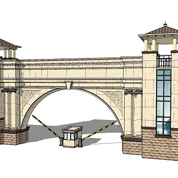 欧式入口大门草图大师模型下载，入口大门sketchup模型