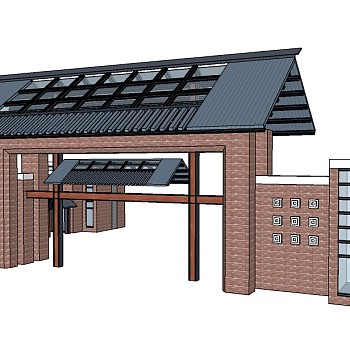 中式景观入口草图大师模型，景观入口SU模型下载