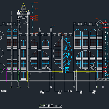 五层欧洲城堡式幼儿园建筑施工图，幼儿园建筑CAD施工图纸下载