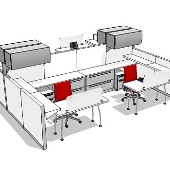 现代隔断办公桌su模型，办公桌草图大师模型下载