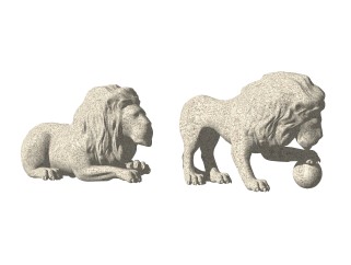 现代石狮子雕塑草图大师模型，雕塑sketchup模型下载