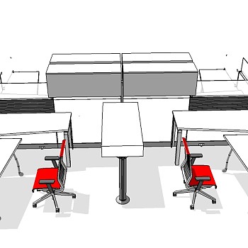 现代隔断办公桌su模型，办公桌草图大师模型下载