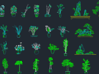整套植物素材CAD图块，植物立面图纸下载