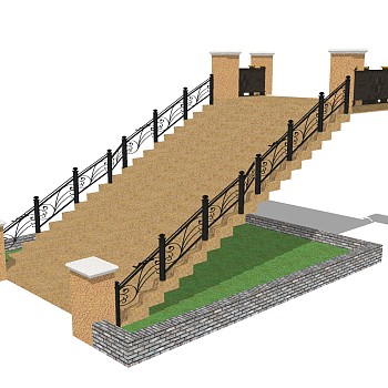 欧式单跑楼梯草图大师模型，单跑楼梯sketchup模型免费下载