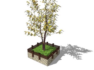 现代方形树池skp文件下载，景观树池sketchup模型
