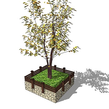 现代方形树池skp文件下载，景观树池sketchup模型