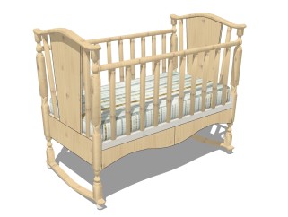新中式婴儿床草图大师模型，婴儿床skp模型下载
