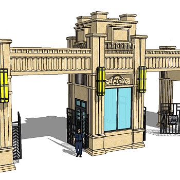 欧式入口大门SU模型下载，入口大门skb模型分享
