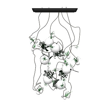 花艺吊灯草图大师模型，创意绿植吊灯效果图su模型下载