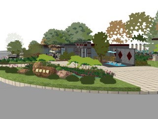 中式广场景观草图大师模型，广场sketchup模型下载