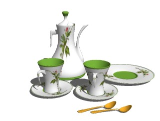 现代茶壶茶杯草图大师模型，茶具sketchup模型