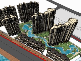 新古典住宅小区规划免费su模型下载、住宅小区规划草图大师模型下载