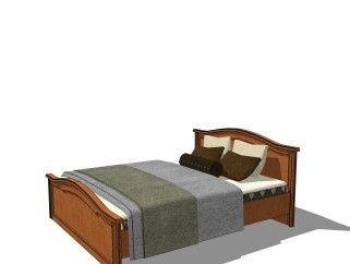 现代双人床免费su模型，双人床skp模型下载