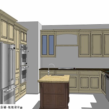 现代厨房柜免费su模型，厨房柜skp模型下载