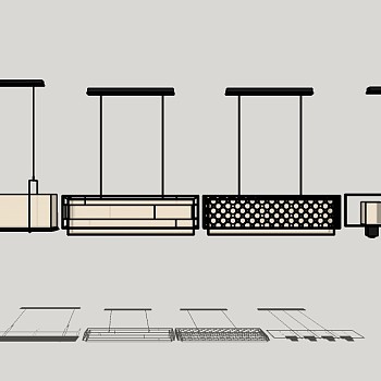 新中式金属吊灯su模型，吊灯草图大师模型下载