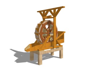 中式实木水车草图大师模型，实木水车sketchup模型免费下载