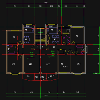 1梯2户户型图CAD施工图，住宅户型图CAD建筑图纸下载