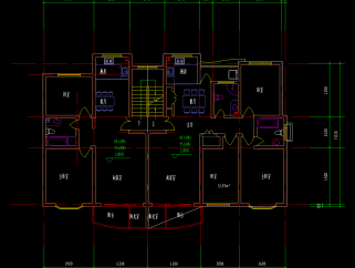 1梯2户户型图CAD施工图，住宅户型图CAD建筑图纸下载