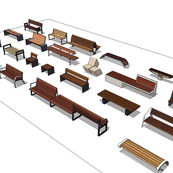 公园椅skp文件下载，户外椅sketchup模型下载