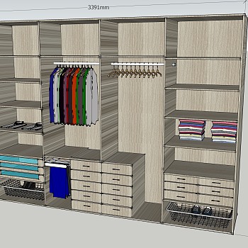 现代简约衣柜草图大师模型，衣柜SKP模型下载