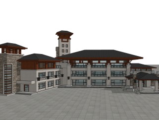 新中式办公楼草图大师模型，办公楼sketchup模型免费下载