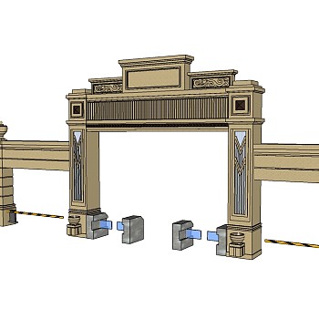 欧式入口大门SU模型下载，入口大门skb模型分享