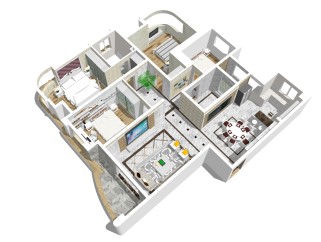 欧式风格住宅透视草图大师模型，住宅透视sketchup模型下载